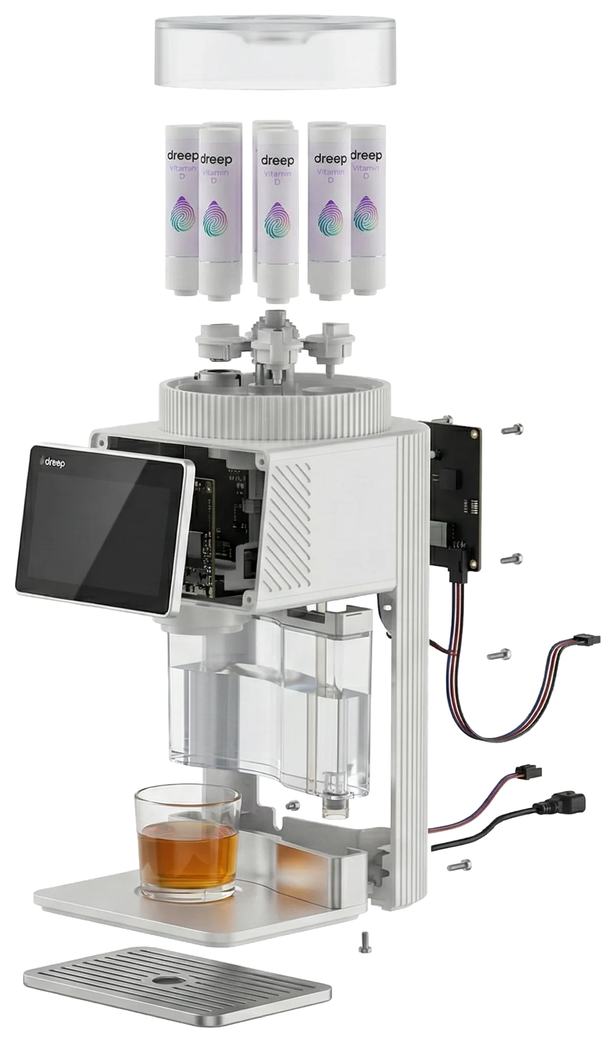 Exploded view of the Dreep Dispenser